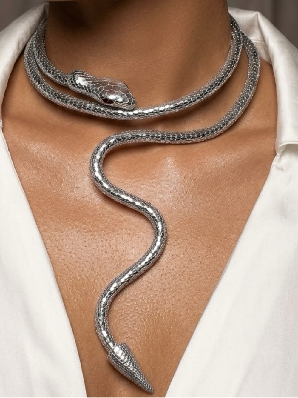 Many Ways To Wear Silver Snake Python Choker Necklace